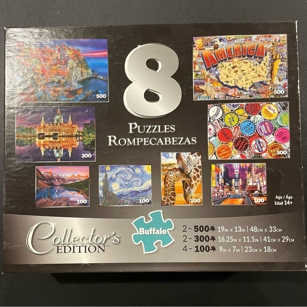 Collection of 6 jigsaw puzzles 100, 300, 500 piece, travel, art, America
